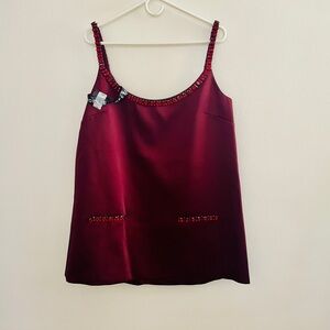 Elegant Burgundy Sleeveless Dress with Beaded Accents